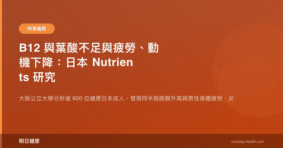 B12 與葉酸不足與疲勞、動機下降：日本 Nutrients 研究