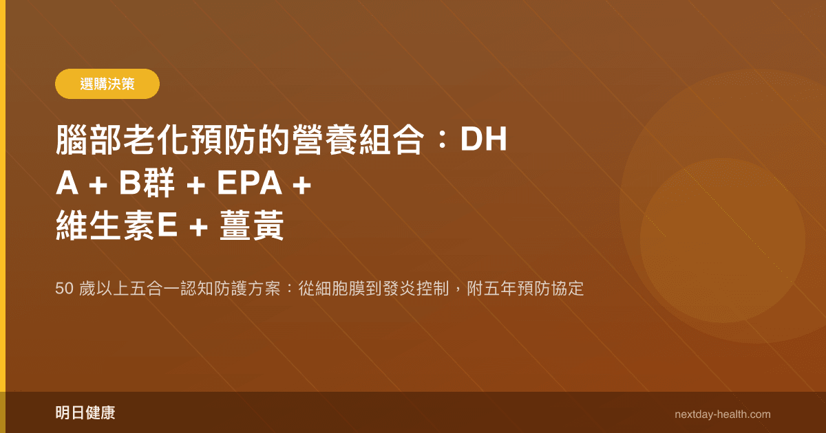 腦部老化預防的營養組合：DHA + B群 + EPA + 維生素E + 薑黃