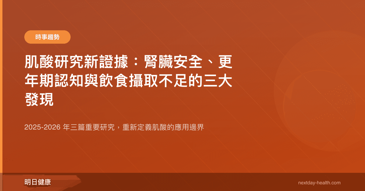 肌酸研究新證據：腎臟安全、更年期認知與飲食攝取不足的三大發現