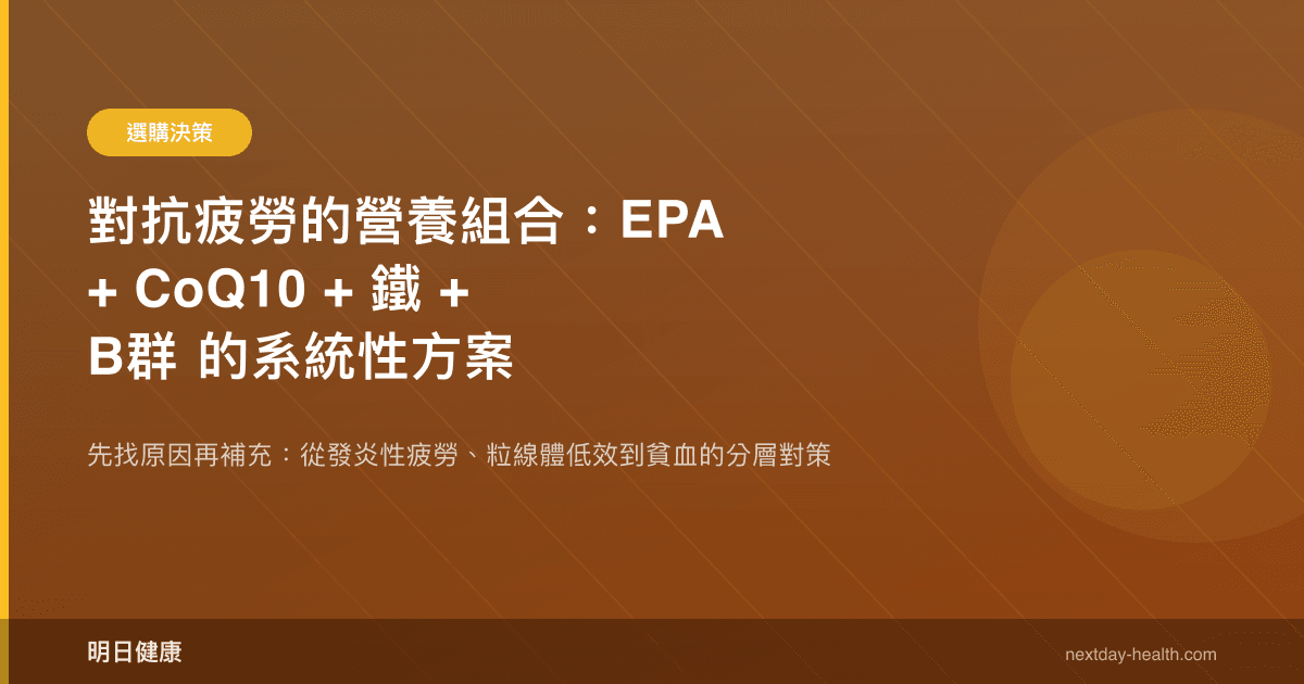 對抗疲勞的營養組合：EPA + CoQ10 + 鐵 + B群 的系統性方案