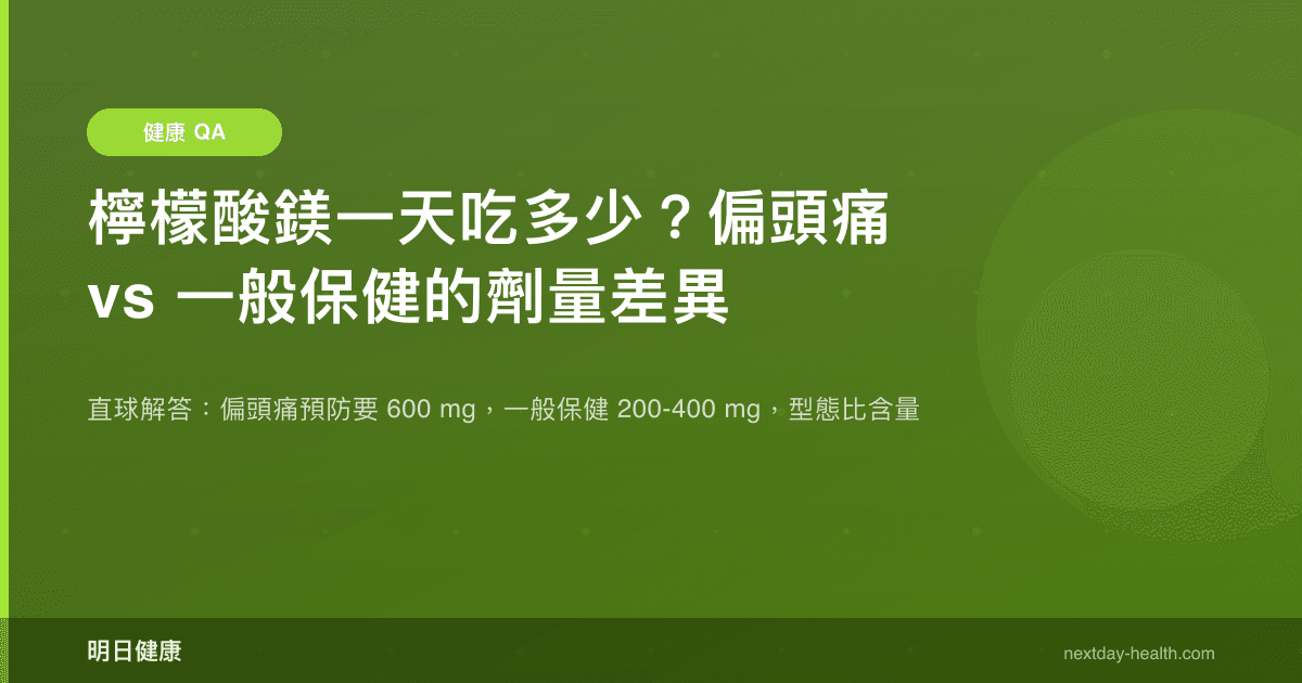 檸檬酸鎂一天吃多少？偏頭痛 vs 一般保健的劑量差異