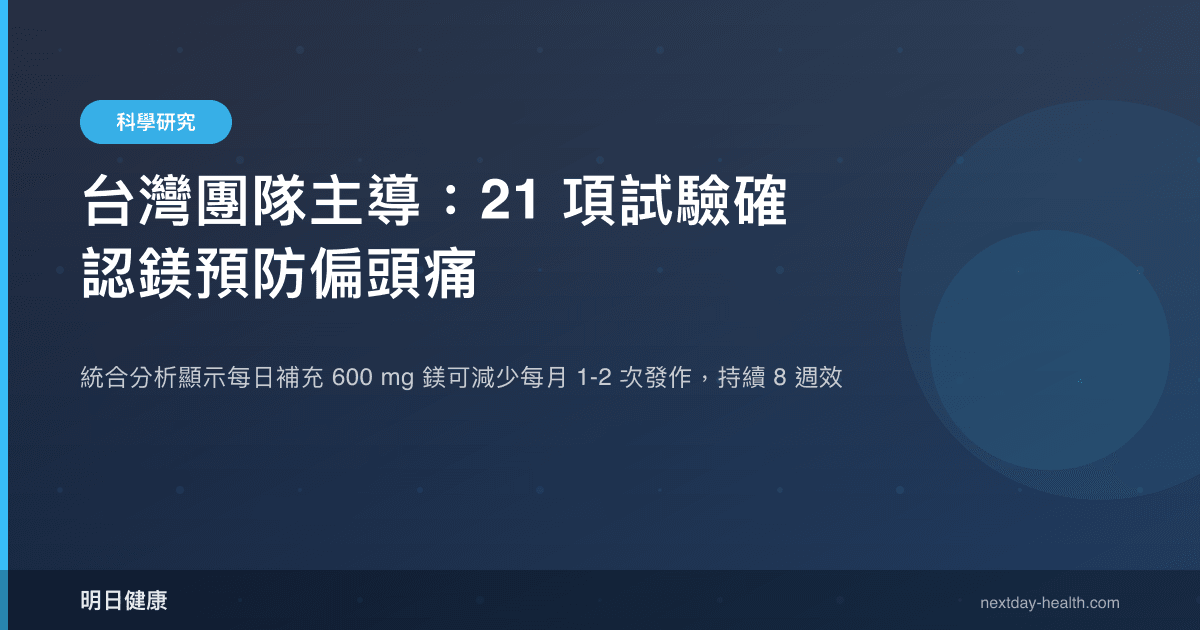 台灣團隊主導：21 項試驗確認鎂預防偏頭痛