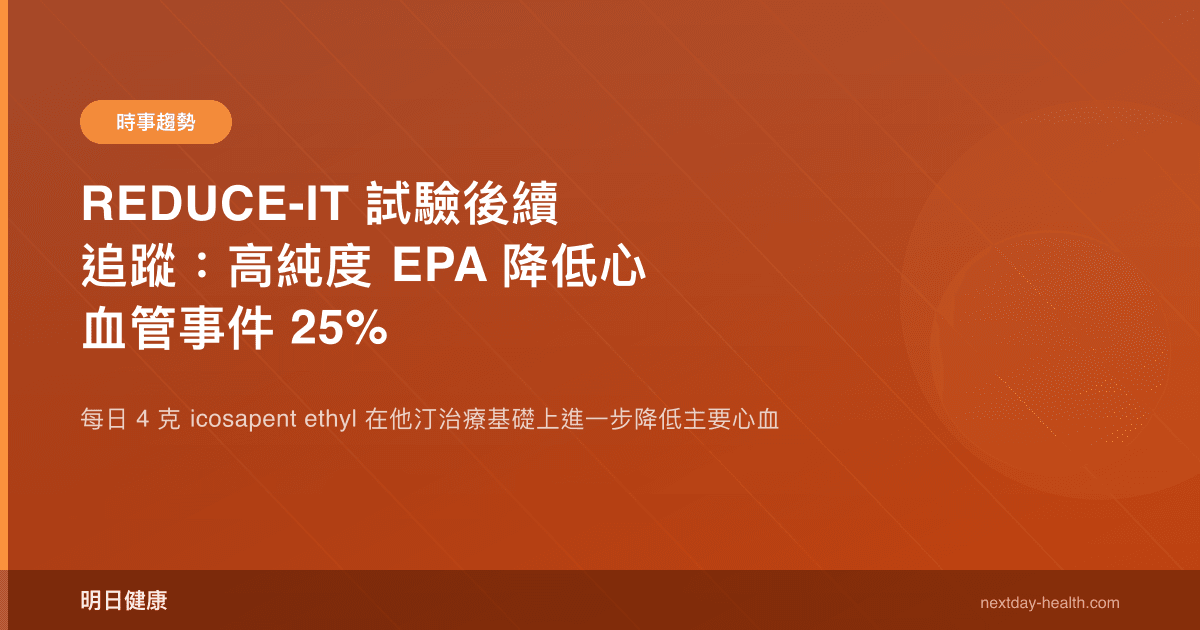 REDUCE-IT 試驗後續追蹤：高純度 EPA 降低心血管事件 25%