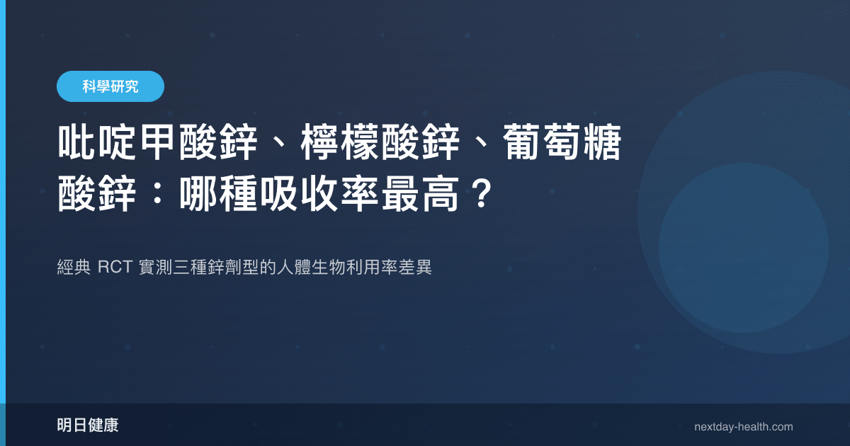 吡啶甲酸鋅、檸檬酸鋅、葡萄糖酸鋅：哪種吸收率最高？